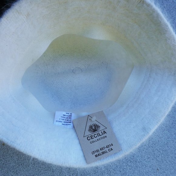 Angora Vintage 90s David & Young Nylon Bucket Hat Ivory Fuzzy Cecilia Collection - Picture 4 of 5